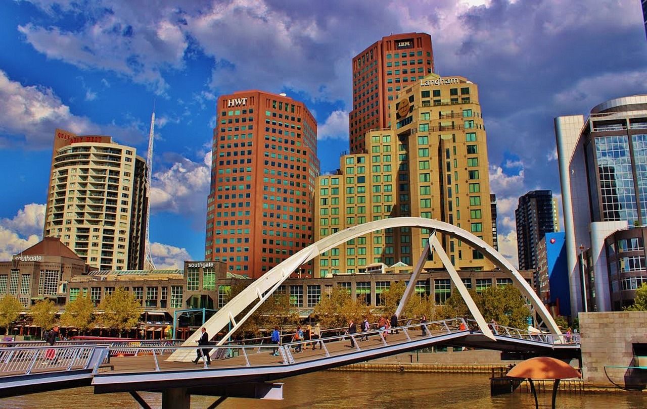 view of Melbourne city over a bridge