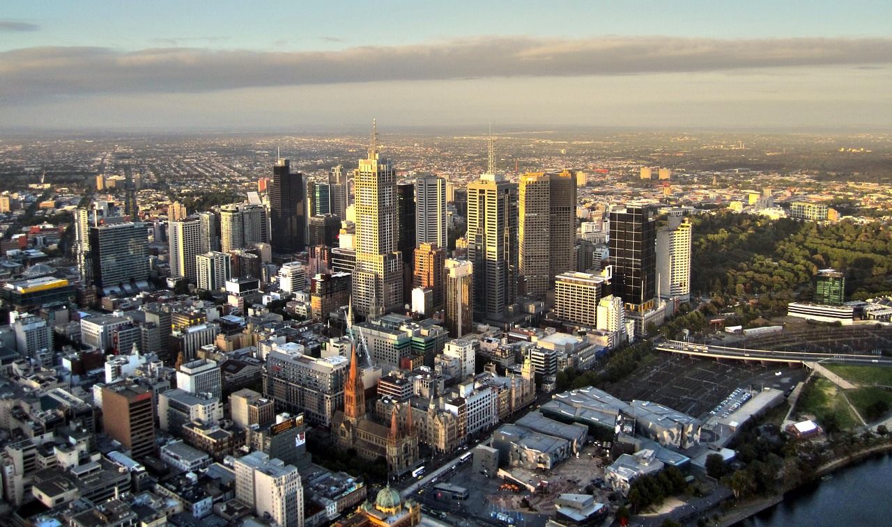 aerial view of Melbourne skyrise buildings.
