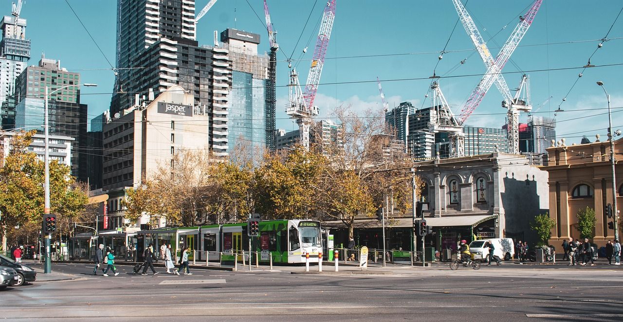view of Melbourne CBD and tram.