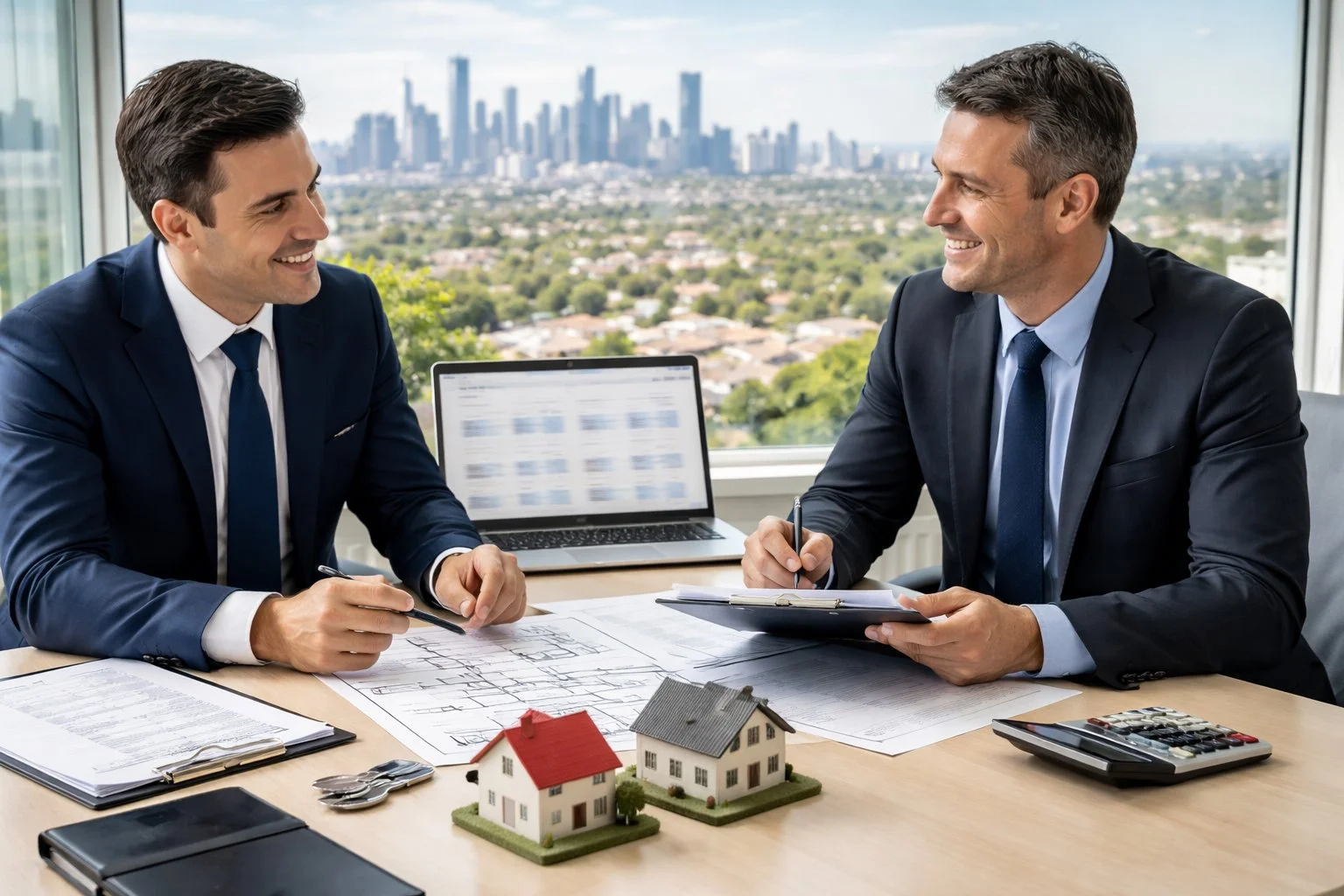 High-income earners in Melbourne South East review home loans at desk with property plans.
