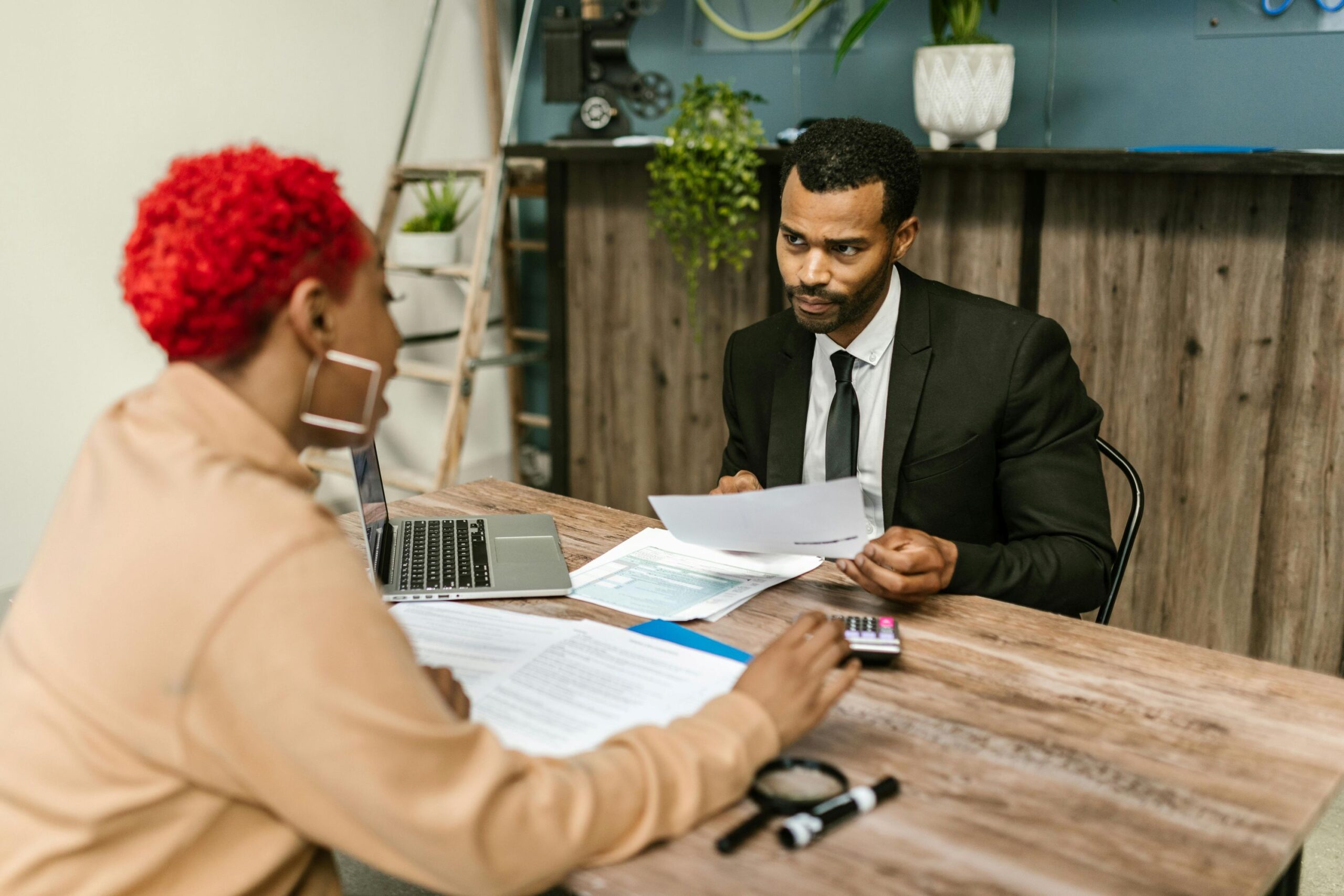 An agent explaining to a client.